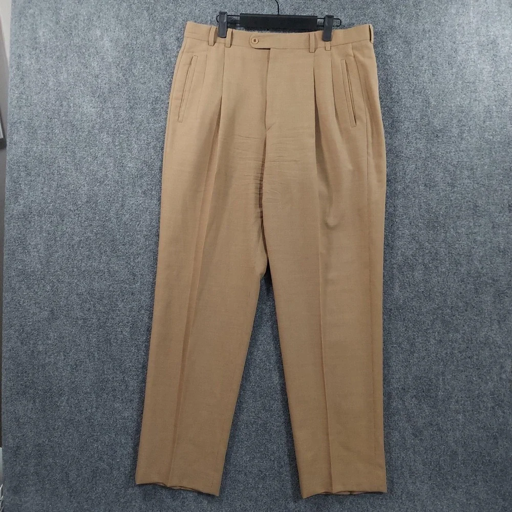 Zanella Dress Pants Mens 34x32 Beige Microfiber Pleated Lined Classic Italy